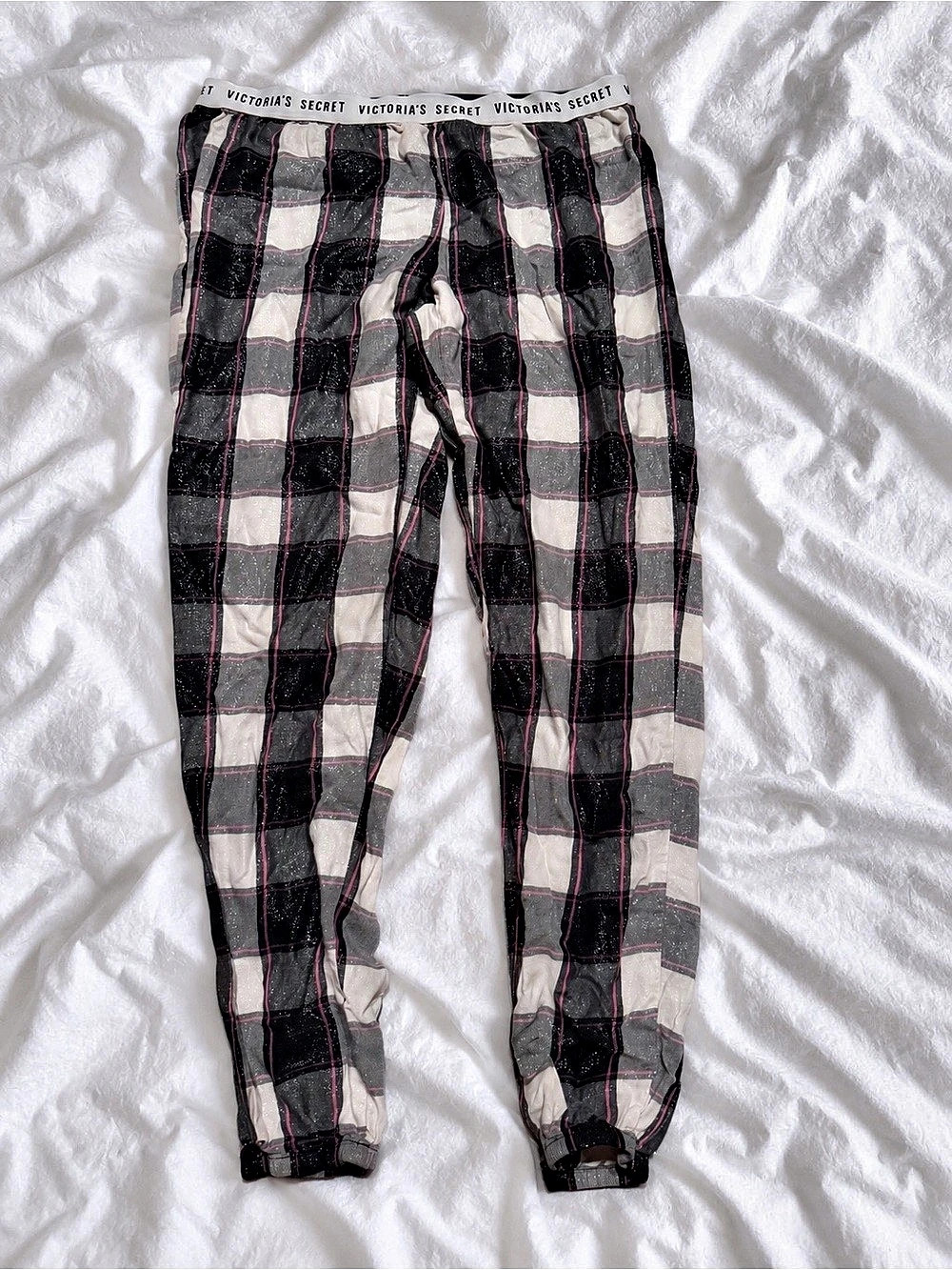 Victoria's Secret Plaid Shimmer Jogger Pajama Pants Black & White XS